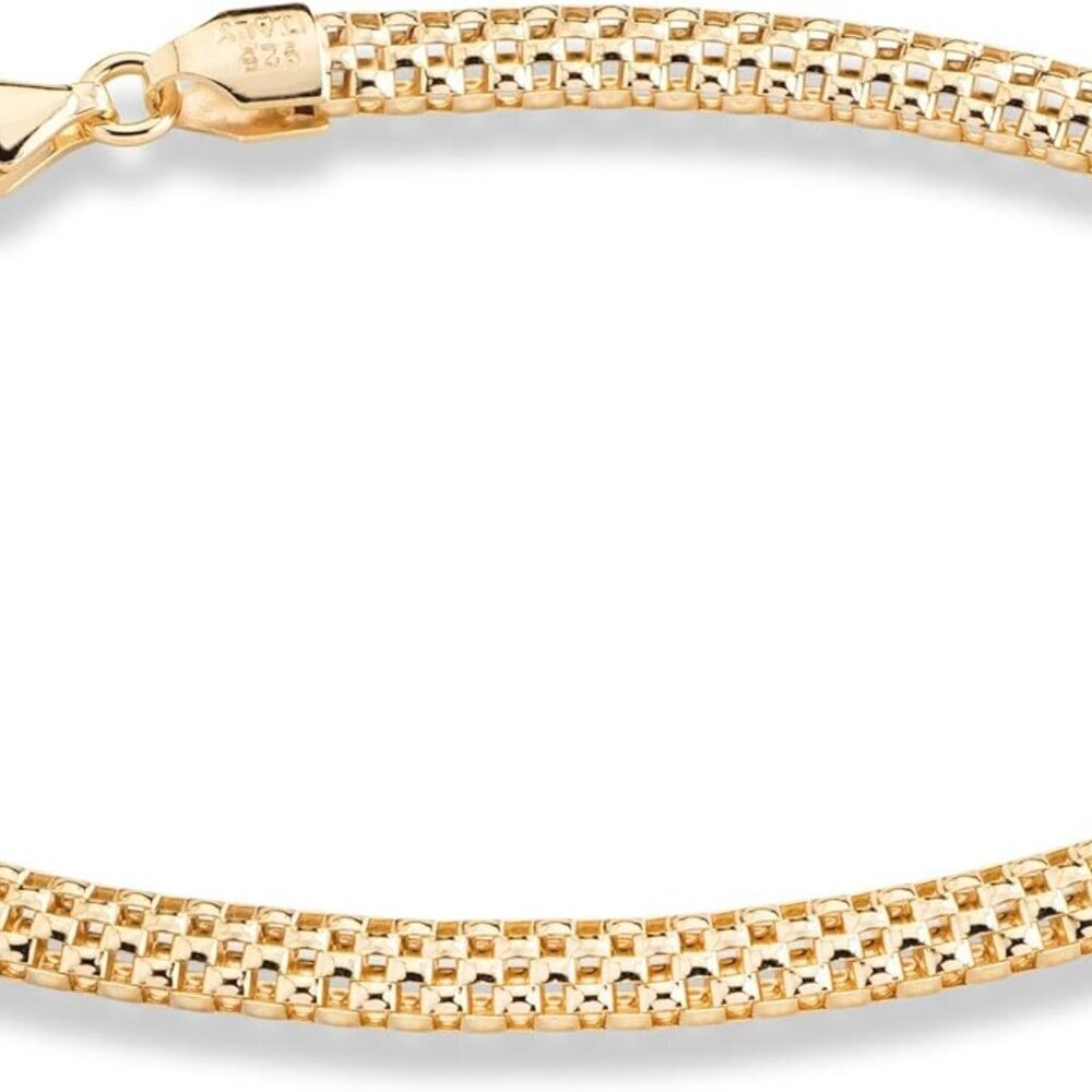 Sterling Silver 18K Gold Plated Mesh Link Bracelet Women’s Jewelry Gift - Picture 3 of 7